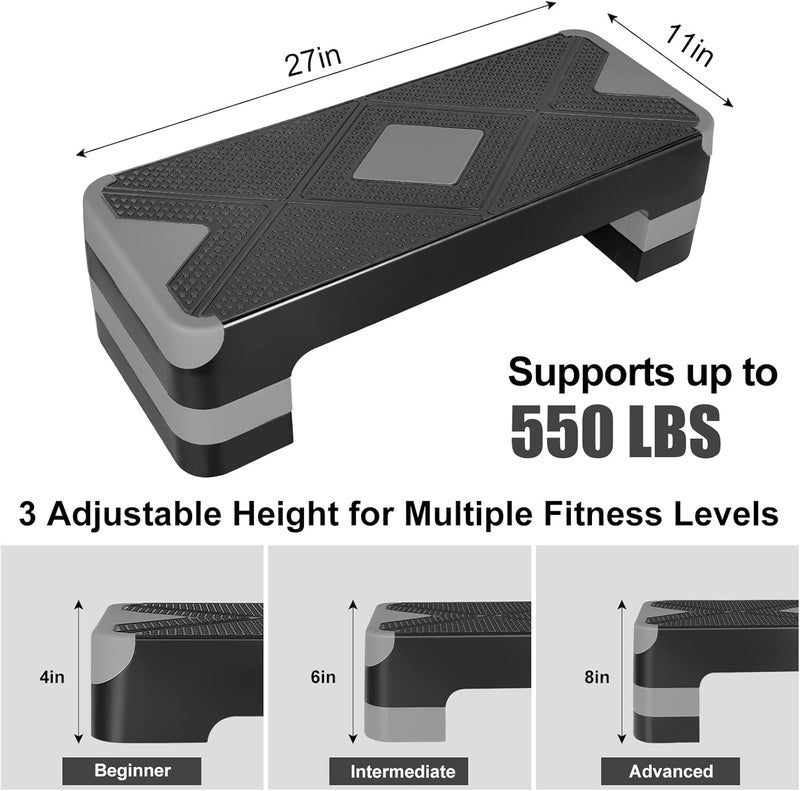 HooKung Adjustable Workout Aerobic Stepper in Fitness & Exercise Step Platform Trainer 3 settings adjustable height 4”-6”-8” - Image 2